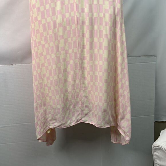 Club Monaco pink and cream check puff sleeve midi dress size 2 - Picture 10 of 12